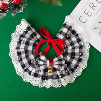 Christmas Pet Bandana Collar with Bow Tie and Bell for Cats and Dogs, Plaid Lace Design