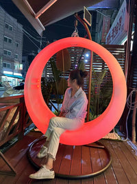 Outdoor Luminous Moon Swing Chair with A-Frame Stand for Kids and Adults, Solar Powered or Plug-in