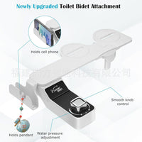 Non-Electric Bidet Toilet Seat with Phone Holder, Dual Nozzle Front & Rear Wash, Foldable, for Travel & Home