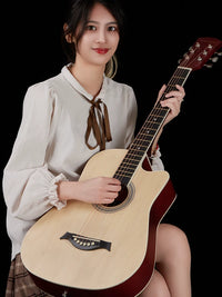 38-inch Acoustic Guitar for Beginners, Solid Wood Folk Guitar for Students and Practice