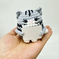 Positive Crochet Cat Doll with Affirmation Card, Handmade Knitted Animal Figurine