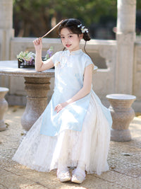 Girls' Chinese Hanfu Qipao Dress Summer New Style Thin Cheongsam for Kids