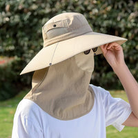 Men's Outdoor Sun Protection Hat with Face Mask and Neck Flap, UV Protection Wide Brim Fishing Bucket Hat