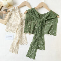 Summer Thin Lace Knit Hollow Shawl with Fake Collar for Dresses Sun Protection