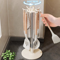 Kitchen Countertop Utensil Holder Rotating Hooks Pot Pan Spoon Spatula Rack Soup Ladle Kitchenware Storage Organizer