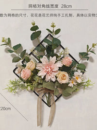 Nordic Style Artificial Dahlia Flower Wall Decor with Iron Grid for Living Room Entrance