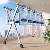 Stainless Steel Foldable Clothes Drying Rack for Indoor/Outdoor Use, Retractable Triple Rod Design