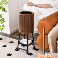 Vintage Wood Grain Trash Can with Lid and Wheels, Large Capacity for Home and Commercial Use