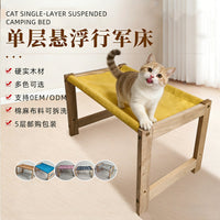 Wooden Cat Bed with Removable Washable Cushion, Indoor Elevated Pet Hammock for Cats