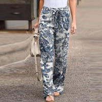 Women's Printed Cotton Linen Casual Elastic Waist Pants