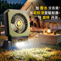 Solar Powered Camping Fan with LED Light, USB Rechargeable Portable Desk Fan with Strong Airflow