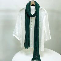 Solid Color Cotton Wrinkled Scarf for Women - Versatile Retro Neck Warmer Shawl