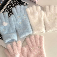 Women's Plush Faux Mink Five-Finger Touchscreen Gloves for Winter
