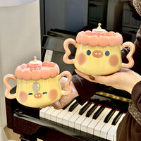 Cute Pig Ceramic Mug with Lid and Spoon, Large Capacity Coffee Water Cup for Girls
