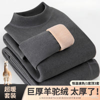 Unisex Extra Thick Thermal Underwear Set with Alpaca Fleece Lining for Winter Warmth