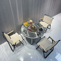 Portable Outdoor Camping Tea Table Set with Folding Stainless Steel Table and Kermit Chairs