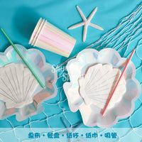 Mermaid Theme Birthday Party Supplies Set with Shell Plates and Cake Stand Decorations