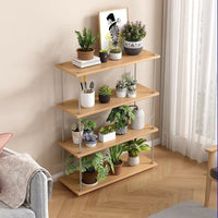 Solid Wood Rolling Plant Stand with Adjustable Stainless Steel Shelves for Indoor Use