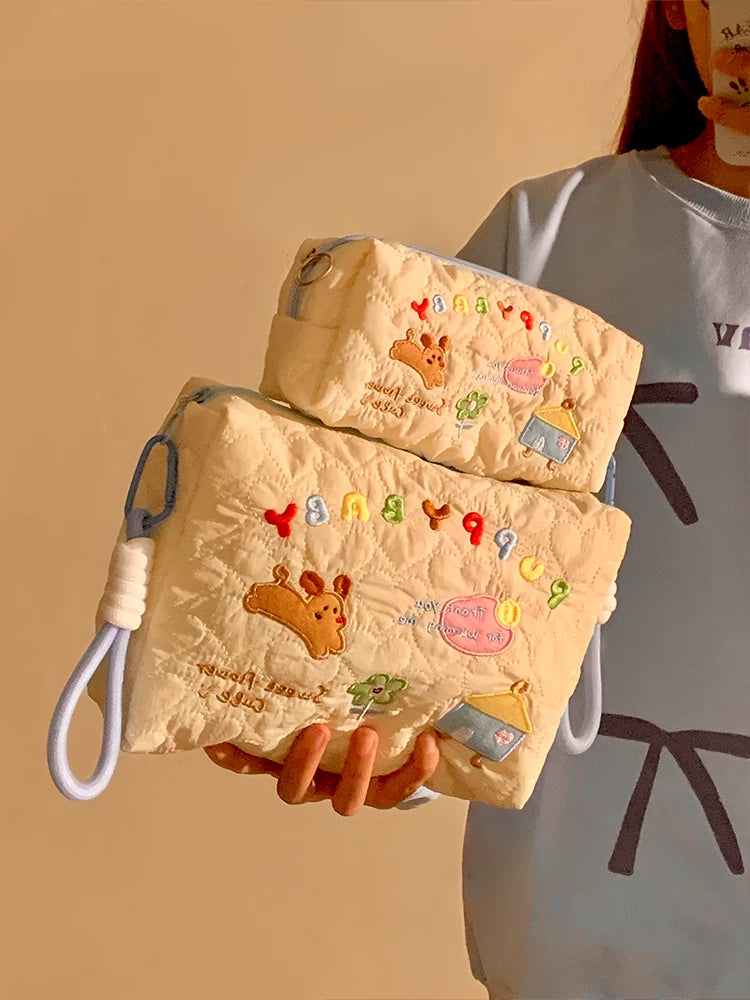 Cute Puppy Cosmetic Bag for Women, Large Capacity Portable Travel Organizer for Skincare, Toiletries, and Stationery