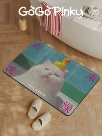 Cute Cat Absorbent Non-Slip Bathroom Mat for Toilet and Washbasin