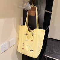 Embroidered Reversible Tote Bag for Women, Large Capacity Shoulder Bag for Students and Commuters