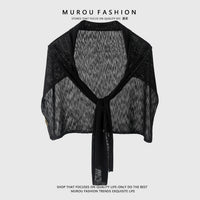 Women's T-Shaped Ice Silk Knit Sun Protection Shawl for Summer, Thin Versatile Air Conditioning Cardigan with Neck Guard