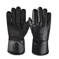Men's Winter Warm PU Leather Motorcycle Gloves with Thermal Lining, Windproof & Non-slip for Outdoor Riding