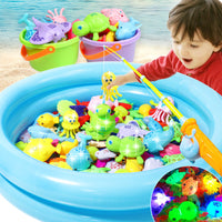 Kids Magnetic Fishing Game Toy Set with Light-Up Fish for Indoor Outdoor Play