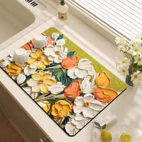Oil Painting Style Diatomaceous Earth Kitchen Drain Mat for Coffee Machine Bar Countertop