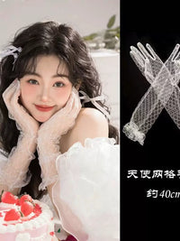 Girls' Rhinestone Lace Gloves for Flower Girl Dresses, Performances, and Photography