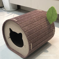 Foldable Tree Stump Cat Bed Tunnel with Scratch Pad