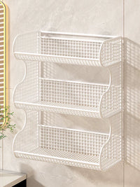 Wall-Mounted Bathroom Storage Shelf, Multi-layer Punch-Free Iron Art Organizer for Toiletries