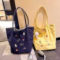 Embroidered Reversible Tote Bag for Women, Large Capacity Shoulder Bag for Students and Commuters
