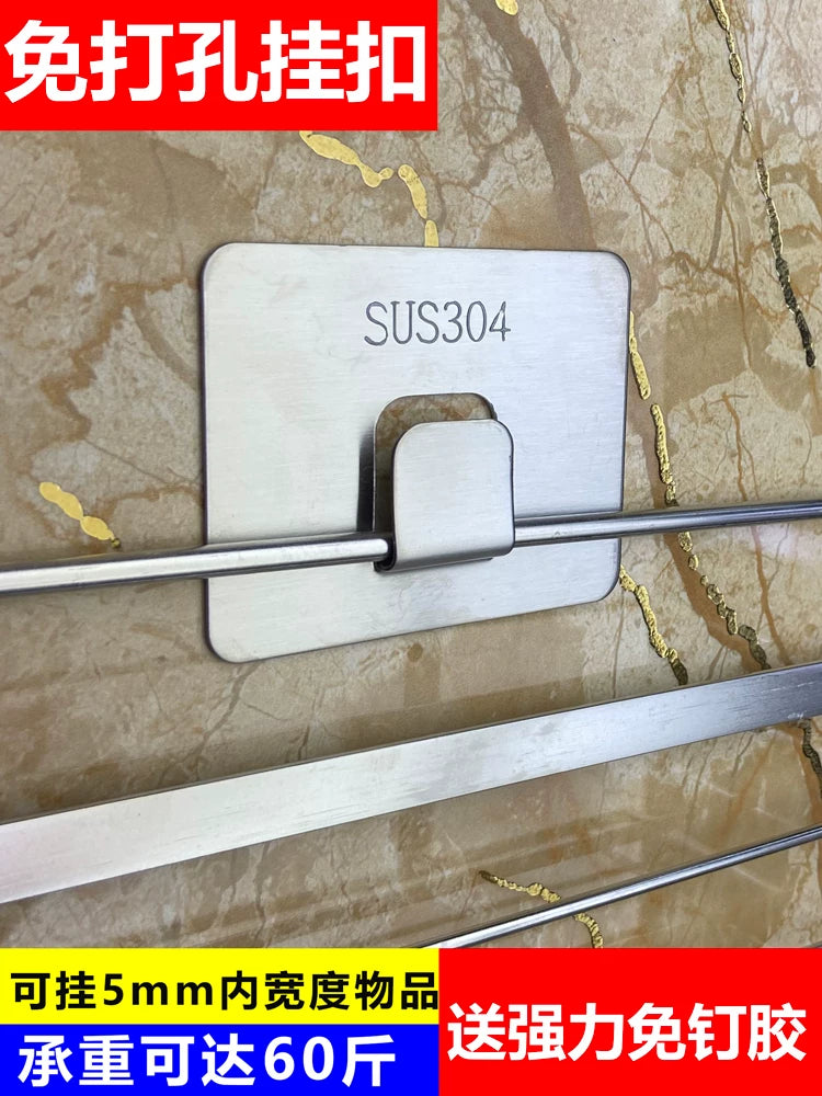 Stainless Steel Adhesive Hooks for Bathroom Kitchen, No-Drill Wall Mount Hanger Clips