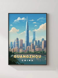 Vintage City Landmark Art Print with Black Frame, Retro English Poster for Home Decor