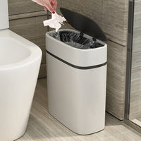 Japanese Style Slim Press-Top Trash Can with Lid for Bathroom and Narrow Spaces