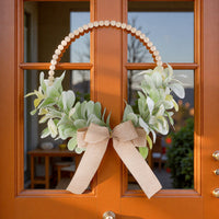 Autumn Bunny Ear Leaf Wood Bead Wreath with Bow for Door & Wall Decor