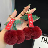 Plush Cherry Faux Rabbit Fur Keychain Bag Charm