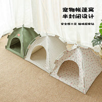 Pet Tent Bed Semi-Enclosed Cat House with Cooling Mat for All Seasons, Small Dog Puppy Cave