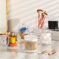 Clear PS Cotton Swab and Pad Organizer with Bamboo Lid