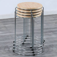 Stackable Solid Wood Round Stool with Reinforced Iron Frame for Home, Dining, Dorm