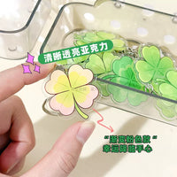 Lucky Four-Leaf Clover Acrylic Keychain Pendant Green Plant Charm for Students