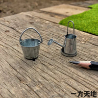 Miniature Tin Bucket and Watering Can for Diorama and Scene Decoration