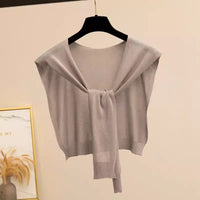 Women's Knit Shawl Cardigan with Tie-Front, Solid Color, Versatile for Dresses and Shirts, Sun Protection