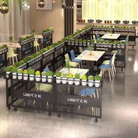 Industrial Style Iron Art Screen Partition with Green Plant Holder for Restaurants & Bars