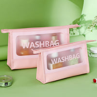 Frosted Clear PU Cosmetic Bag Large Capacity Waterproof Portable Travel Toiletry Organizer with Handle