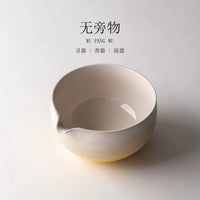 Handmade Graduated Yellow Matcha Bowl with Spout - Large Capacity Tea Ceremony Bowl