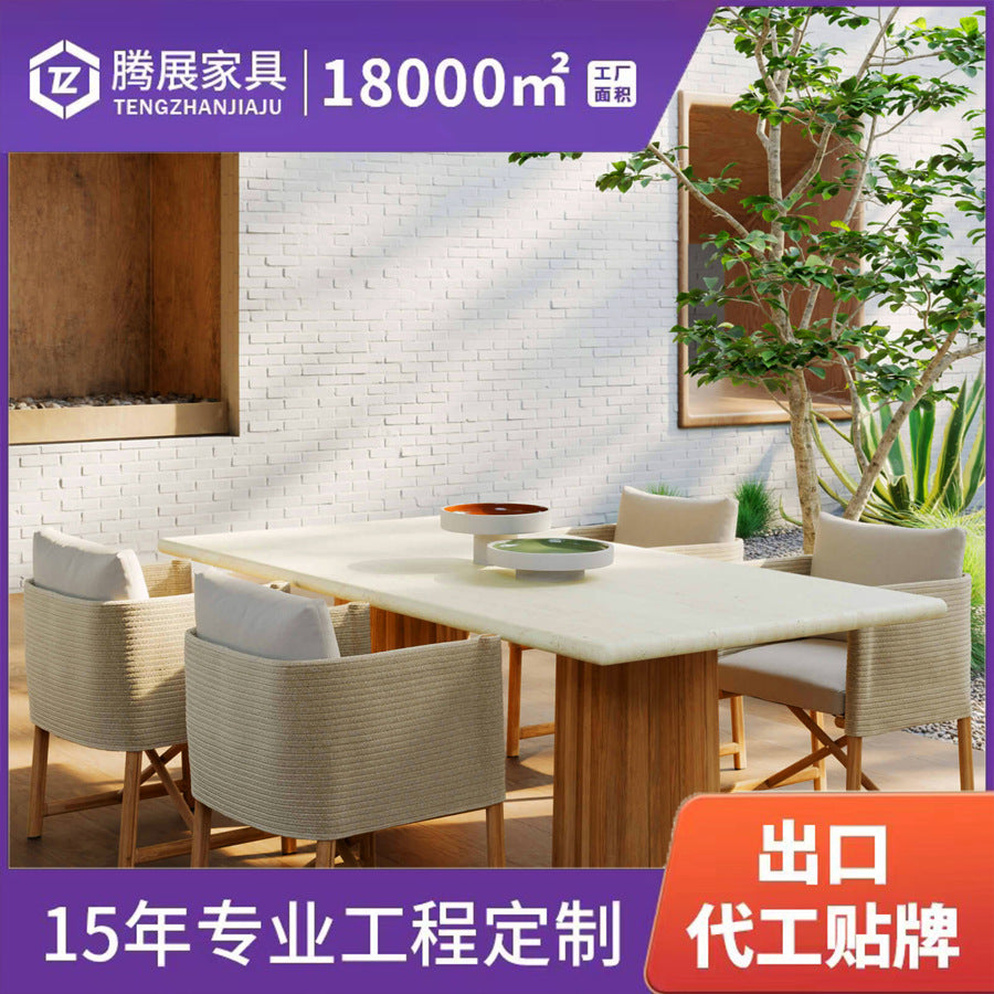 Outdoor Teak Folding Dining Set for Patio Garden Villa - Weatherproof Rattan Chairs & Table