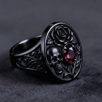2026 New Electroplated Gunmetal Skull Ring with Rose Flower Design for Women, Vintage Halloween Jewelry