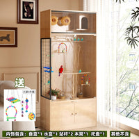 Large Solid Wood Parrot Bird Cage with Transparent Glass Breeding Box - Spacious Bird Villa for Parrots and Small Birds